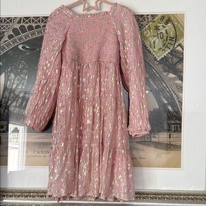 Pink Long Sleeve Scoop Neck Formal Sundress